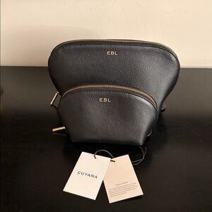 Cuyana Black Leather Travel Case Set - 2 pouches - NWT